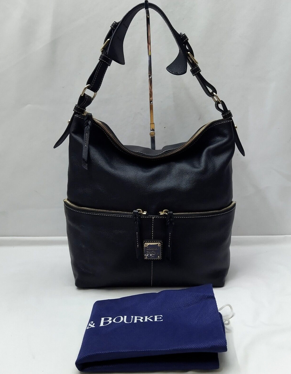 Dooney & Bourke Black Pebbled Leather Zipper Pockets Hobo Shoulder Bag